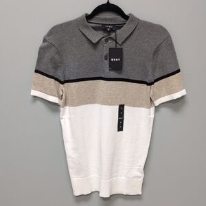 DKNY Gray and Tan Polo Shirt with Color-Blocked Design